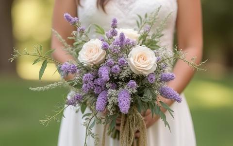 Ramo de novia campestre con flores silvestres y tonos pastel