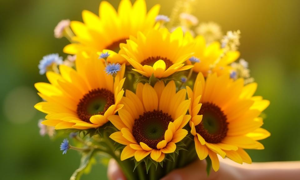Bouquet vibrante de girasoles y flores silvestres